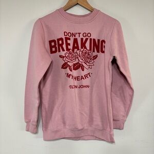 Elton John “Don’t go breaking my heart” Pink Graphic Crew Neck Sweater Size S
